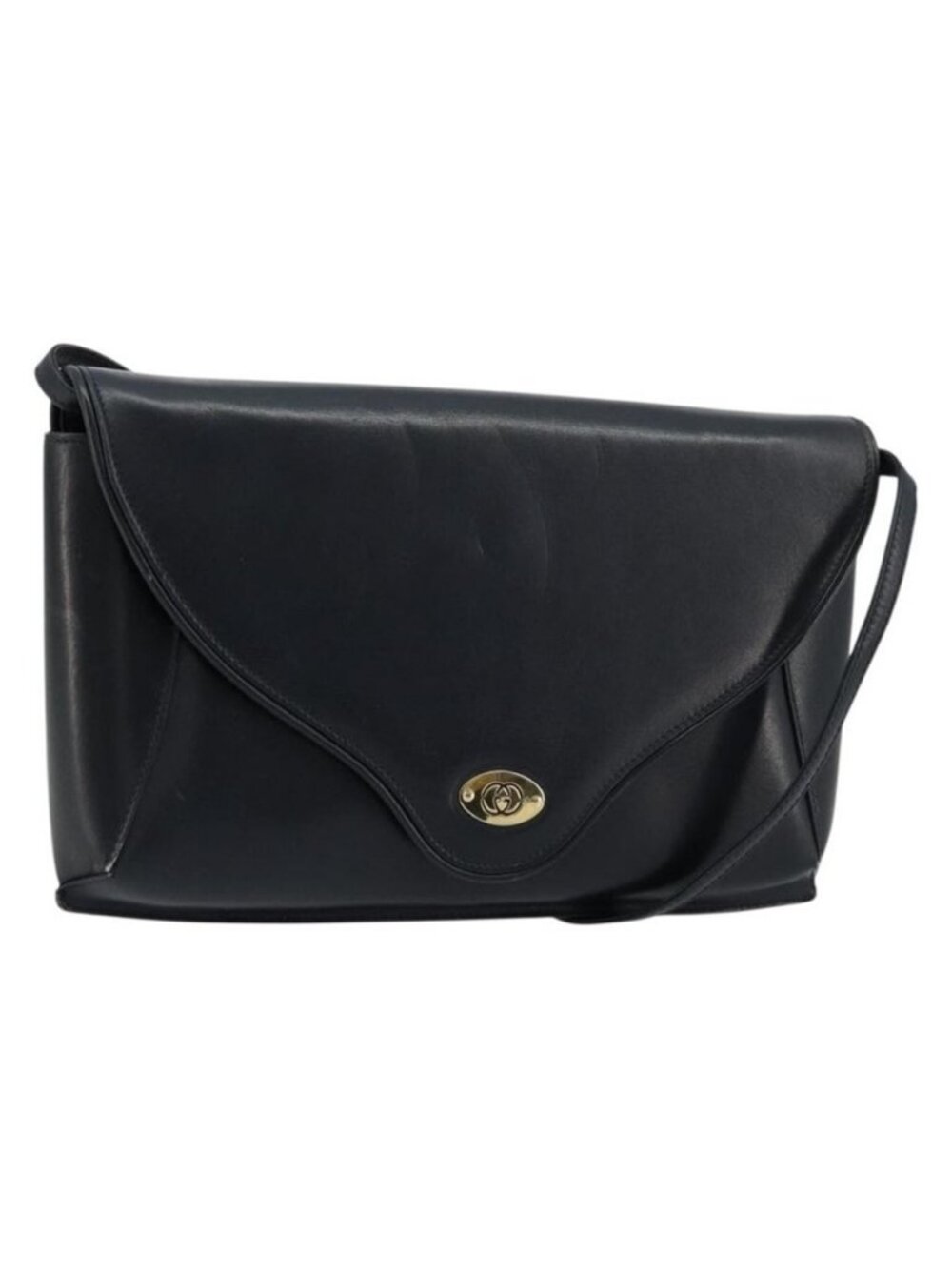 Authentic GUCCI Old Shoulder Bag Leather Navy Gold